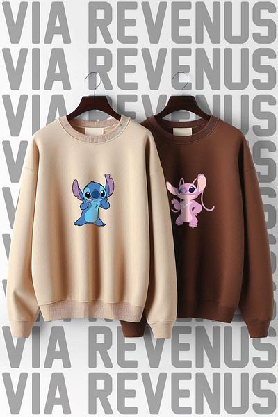 Vordevia Φούτερ με στάμπα Crew Neck με 3 νήματα με φαρδιά εφαρμογή Lover Combination
