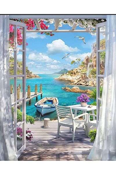 Elmas Dizayn 140 CM * 240 Micro HoneycoMb - Scenic Balcony Model, Double Wings, 2 Background Curtains