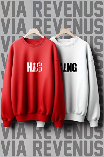 Vordevia Суитшърт с щампа Her King His Queen - Dear Wide Pattern, 3 нишки, нулева яка