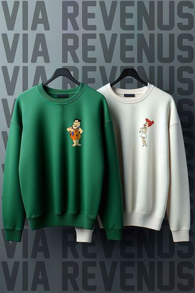 Vordevia Fred and Wilma Flintstone Printed - Φαρδιά Εφαρμογή Lover φούτερ, 3 νήματα ράστερ