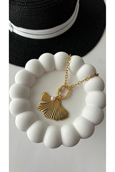 Çelik İnci Detay Yaprak Tasarım Kararmaz Çelik Kolye