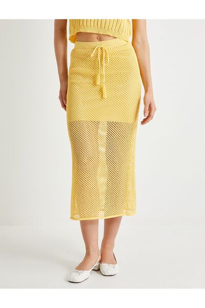 Koton Kt - Koton X Sibil Çetinkaya - Midi Crochet Skirt Openwork Lined Lacing Detail