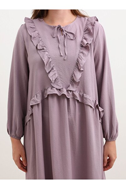 ALİA Powder Lilac Large Size Aerobin Dress - Ruffle Detailed - Alia