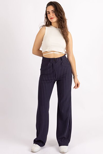 FV Palazzo Штани Oversize Крій На Ґудзиках Смугасті Жіночі Штани