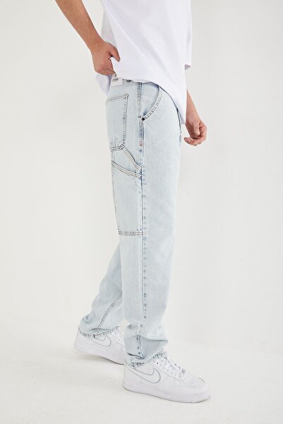 DİFRANSEL Light Blue Baggy Jeans - Men's Pocket Detailed Trousers
