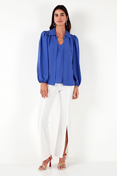 Lela Regular Fit V Yaka Balon Kol Bluz  BLUZ 611BZ0353