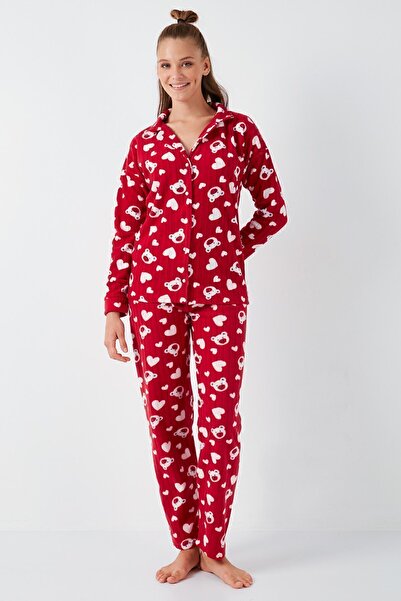 Lela Fleece Standard Fit Pajama Set - Buttoned, Pajama Set 6095617