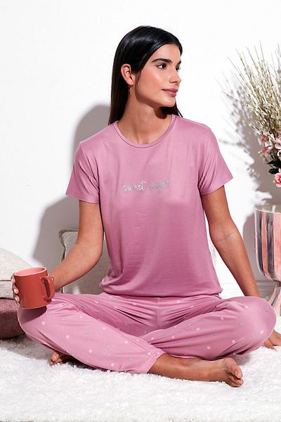Lela Regular Fit Crew Neck Short Sleeve Pajamas Set PYJAMAS SET65750107