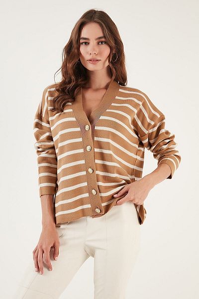 Lela Striped V-Neck Buttoned Knitwear Cardigan CARDIGAN 4615182