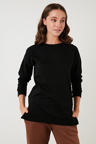 Lela Sweat de bază din bumbac, cu croială obișnuită, cu gât roșu,5863569