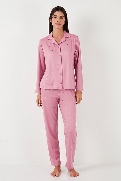 Lela Regular Fit Shirt Collar Long Sleeve Pajamas Set PYJAMAS SET65750701