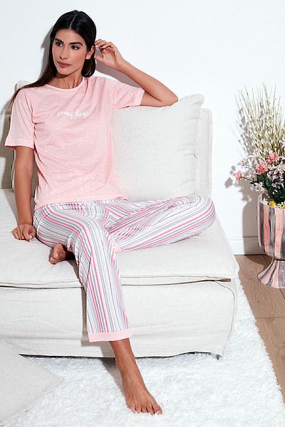 Lela Regular Fit Crew Neck Short Sleeve Pajamas Set PYJAMAS SET65790130