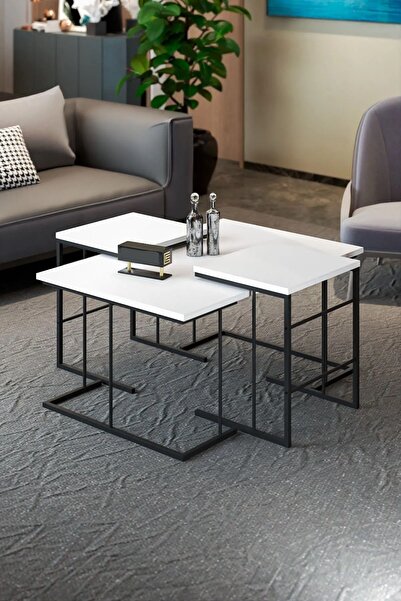 Reyo Solo Orta Sehpa Zigon Sehpa Set Beyaz