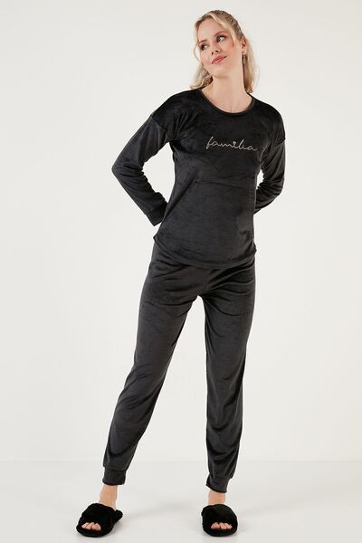 Lela Σετ βελούδινης πιτζάμες με απαλή υφή κανονική εφαρμογή - ΣΕΤ ΠΥΖΑΜΑ 6094200