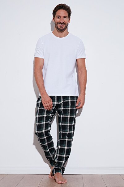 Buratti Cotton Regular Fit Plaid Elastic Waist Pajama Bottoms Men's Pajama Bo...