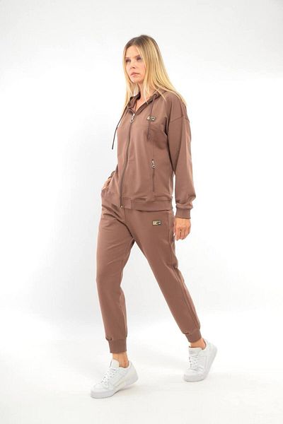 SOCCER Large Size Ribbed Hooded Women's Sweat Set - 21649