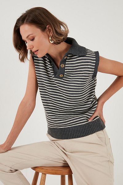 Lela V-neck Striped Knitwear Sweater - Sweater 4616171
