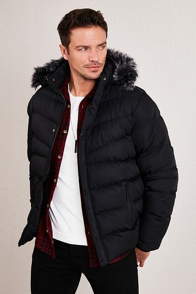 Buratti Slim Fit Faux Fur Plush Lined Removable Hooded Sweater Men's COAT 5761080 B
