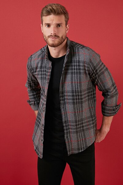 Buratti Ekoseli Uzun Kollu Slim Fit Kışlık Gömlek Erkek Gömlek Cf21w112844