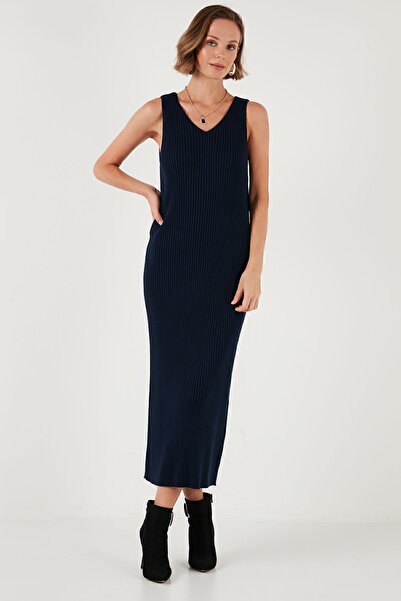 Lela Довга приталена сукня зі светром з V-подібним вирізом ELBISE 4616169