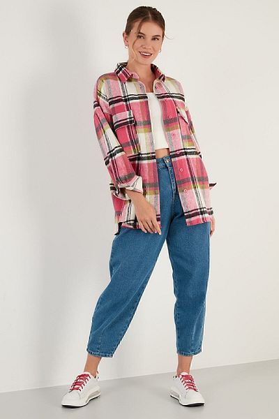 Lela Καρό Oversize Διπλή Τσέπη Χειμερινό πουκάμισο ξυλοκόπο 42190473