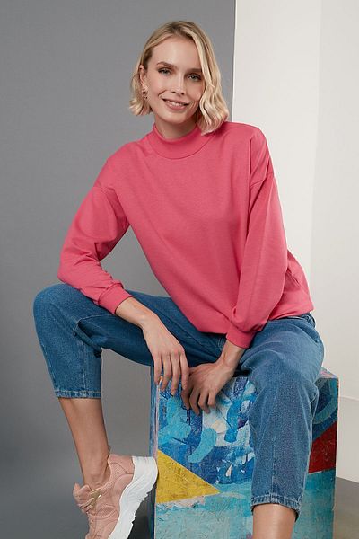 Lela Stand Collar Basic Cotton Knitted Sweat - 5863323