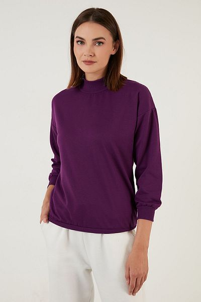 Lela Stand Collar Basic Cotton Knitted Sweat - 5863323