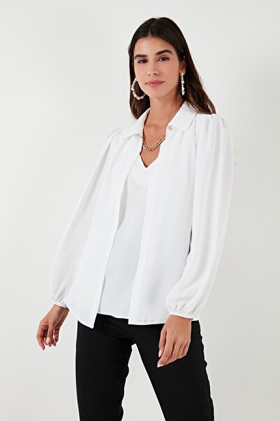 Lela Регулярний крій V Yaka Balon Kol Bluz BLUZ 611BZ0353