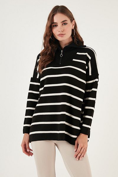 Lela Striped Half Zipper Oversize Knitwear Sweater SWEATER 4616080