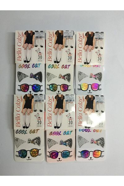 Bella Calze Children's Micro 50-Glasses Cat Patterned 6-Piece Pantyhose