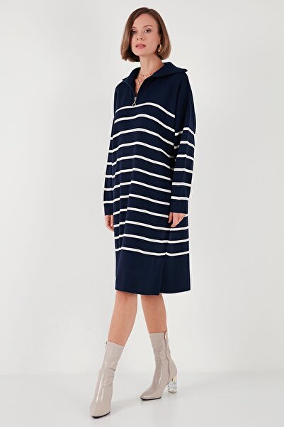 Lela Ριγέ Πλεκτό Φόρεμα με Σκίσιμο - ΦΟΡΕΜΑ με μισό φερμουάρ 4615183