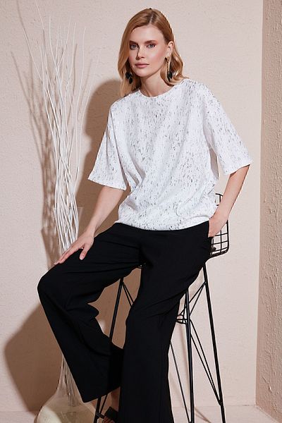 Lela Μπλούζα Crew Neck Glitter Oversize - BLUZ 5865816