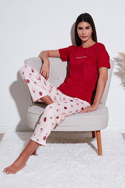Lela Regular Fit Crew Neck Short Sleeve Pajamas Set Sleepwear Set65770105