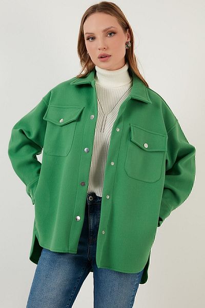 Lela Διπλή τσέπη Oversize Χοντρό Πουκάμισο Μπουφάν Πουκάμισο 42190778