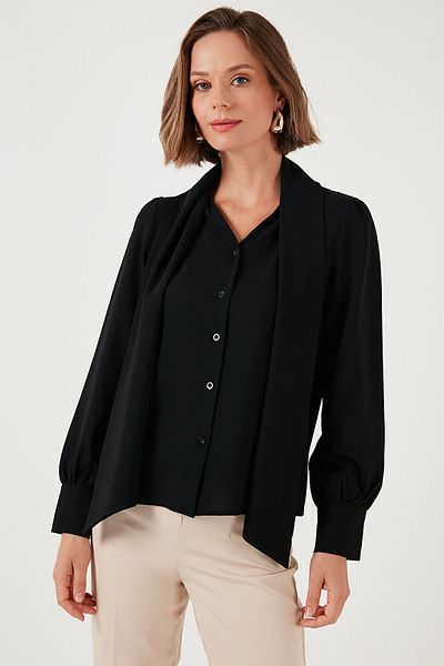 Lela Cămașă cu decolteu în V, cu formă obișnuită, cu detaliu de legare - CAMAȘĂ 611GO0202