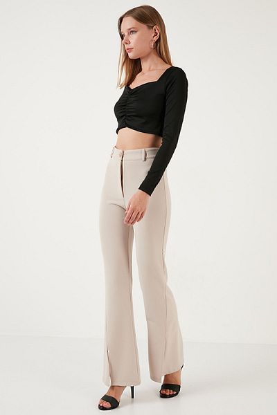 Lela Slim Fit Sweetheart λαιμόκοψη μπροστινή μαζεμένη μπλούζα Crop BLUZ 5865401