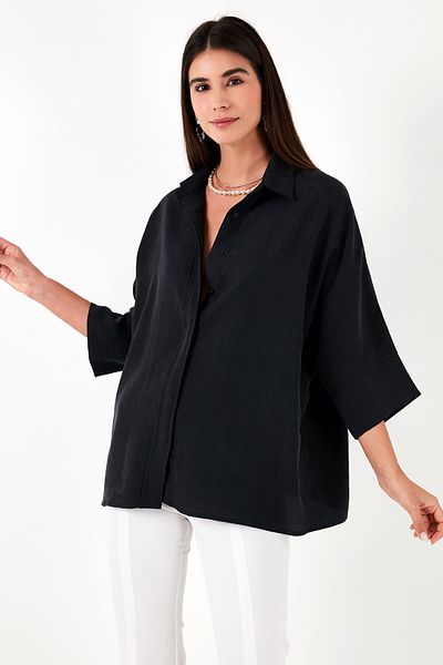 Lela Three Quarter Sleeve 100% Cotton Oversize Shirt SHIRT51434401LL