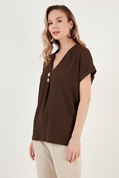 Lela Блуза с V-образно деколте с копчета BLUZ5865567