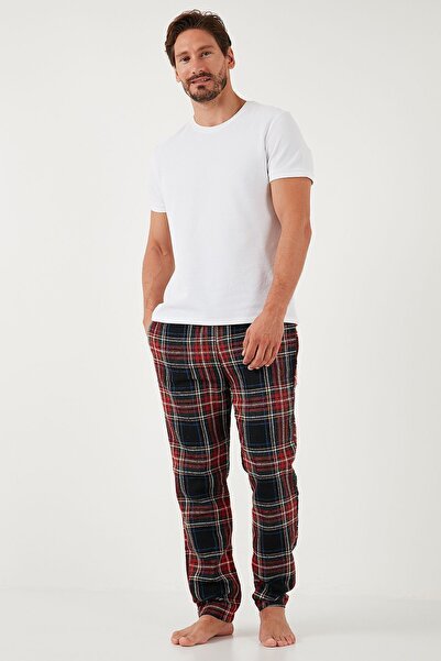 Buratti Men's Plaid Elastic Waist Cotton Pajama Bottoms - Regular Fit 611Pt00154