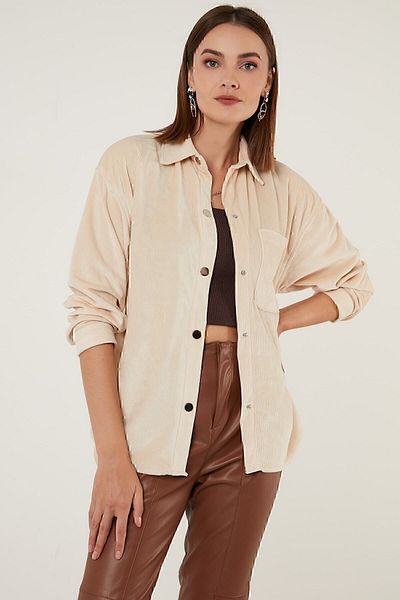 Lela Oversize βελούδινο πουκάμισο με τσέπες