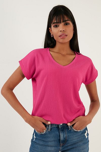 Lela Comfortable Cut Flexible V-Neck Blouse Blouse 5865039
