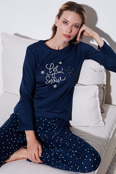 Lela Patterned Crew Neck Regular Fit Pajama Set - 65719102