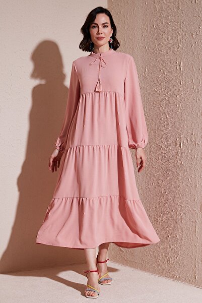 Lela Modest Regular Fit Dik Yaka Uzun Elbise ELBİSE 611EL545
