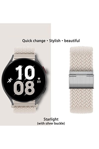 MMPSHOP Samsung Galaxy Watch 4 5 6 7 Fe 40 44mm Classic 42 43 46 47mm Uyumlu 20mm Metal Klips Örgü Kordon