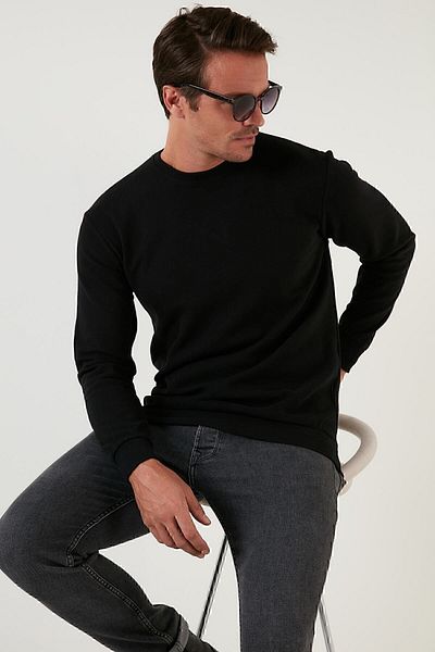 Buratti Мъжки памучен пуловер Slim Fit с кругло деколте 456201