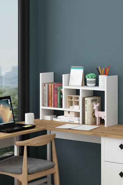 Avmpark Gena Masa Üstü Raflı Kitaplık Beyaz