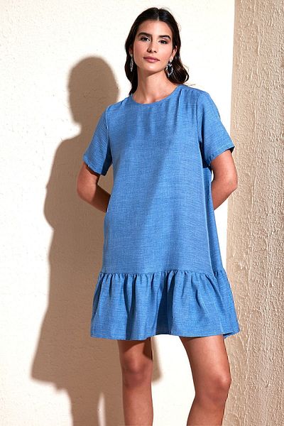 Lela Crew Neck Skirt Tip Flounce Regular Fit Dress DRESS 611EL00520