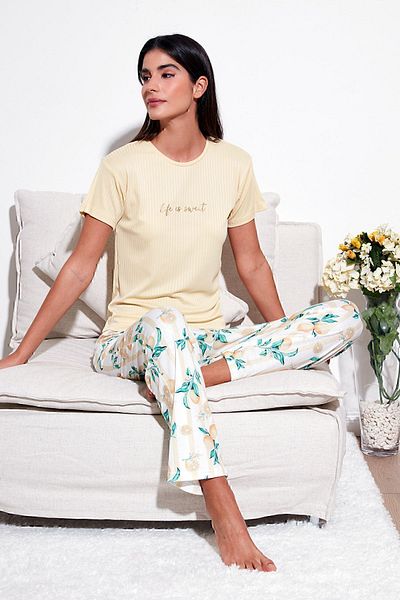 Lela Regular Fit Crew Neck Short Sleeve Pajamas Set Sleepwear Set65770105