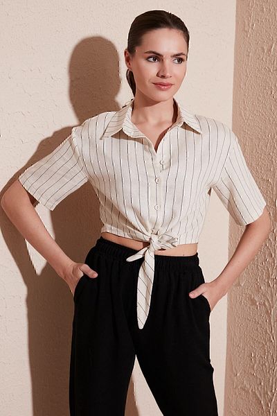 Lela Πουκάμισο με κοντό μανίκι Crop πουκάμισο 611au007