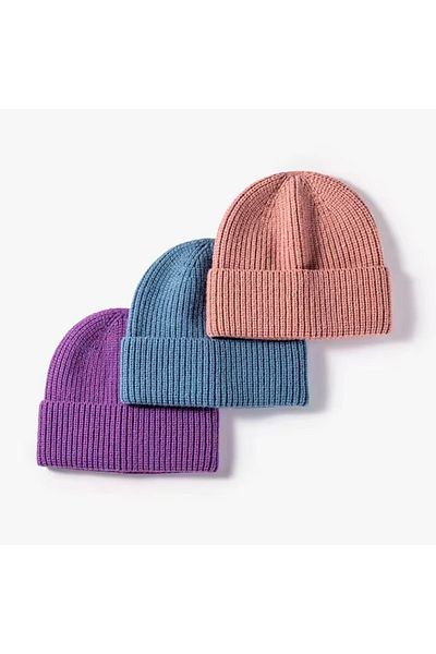 derikem 3-Piece Basic Knitted Luxury Elastic Acrylic Beanie Set for Women